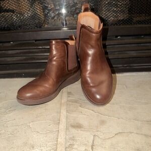 Fitflop Ankle Boots US Size 5 Brown Leather Round Toe Chelsea Slip On Women's